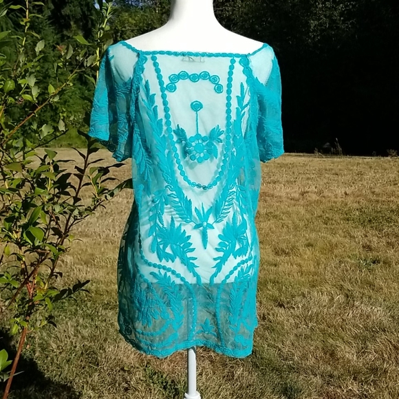ADIVA Turquoise Lace Top sz Large - Picture 2 of 8